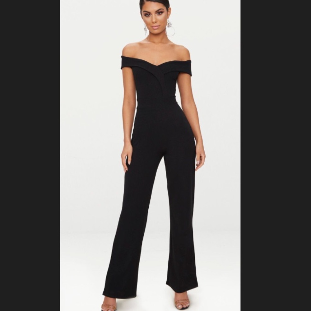 PrettyLittleThing Black Off-The-Shoulder Jumpsuit